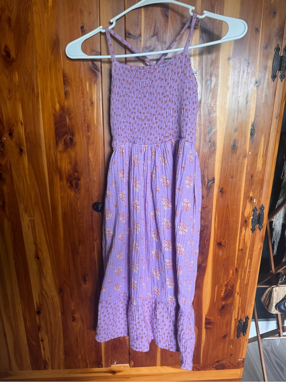 Girls Purple Smocked Maxi Dress with Floral Print